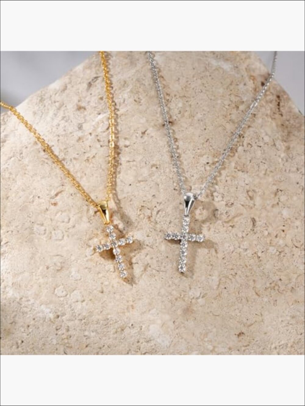 Moissanite Cross Pendant Necklace 14K Gold Plated Sterling Silver - Picture 6 of 7